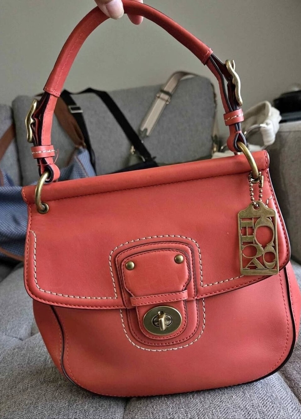 Coach Willis Limited Edition Coral Leather Turnlock Top-Handle Bag